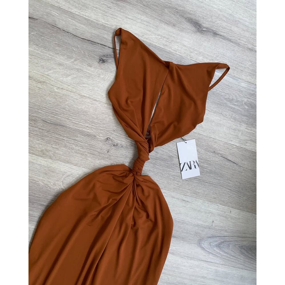 ZARA Brown Cut Out Maxi Dress Vacation Resort Dress NWT - Picture 16 of 16